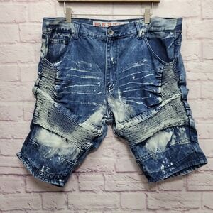Y2K Kaalu Acid Wash Denim Moto Shorts‎ Mens 38/40 Punk Alt Grunge Streetwear